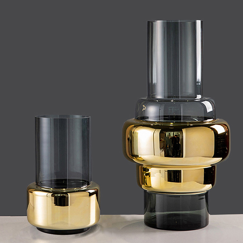 轻奢欧式玻璃花瓶金色高档花器大号软装家居饰品酒店客厅桌面摆件