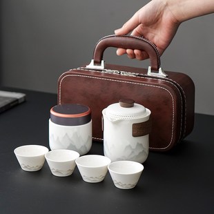 功夫旅行茶具便携式 白瓷泡茶壶茶杯户外露营快客杯一壶二四杯 套装