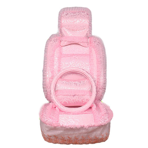 汽车座套四e季可爱全包粉色蕾丝坐新款女士紫色布艺车套