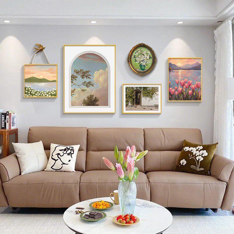 法式奶油c风客厅沙发背景墙装饰画卧室组合挂画小清新餐厅风景壁