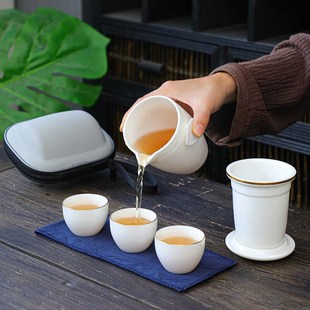 旅行茶具便携包套装德化羊脂玉瓷功夫茶具白瓷一壶三杯户外泡茶器