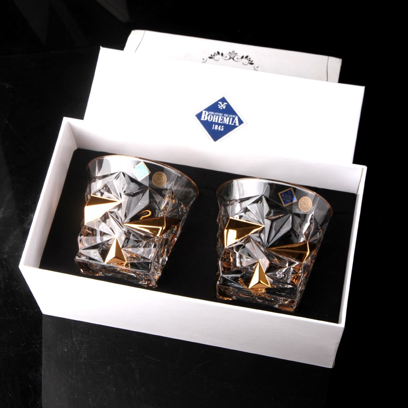 捷克BOHEMIA水晶玻璃威士忌酒杯冰裂果汁杯家用创意啤酒洋酒杯