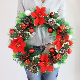 圣诞节树装饰品酒店大花环门环店铺橱窗摆件墙挂饰藤圈红金银红色
