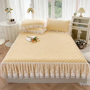 A类短床裙单件公主风花边床罩夹棉加厚纯色1.5m1.8x2.0米床套防滑