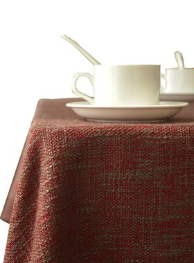 红色餐桌布 加厚棉麻田园风长方形台布艺结婚庆婚礼茶几纯色定制