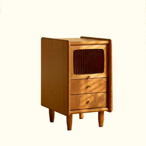 迷你橡木床头柜卧室窄床头柜小型简约实木斗柜日式带W门宽收纳边