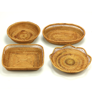 藤编茶几茶点果篮收纳篮零食整理桌面编织手工竹藤制品酒店名宿