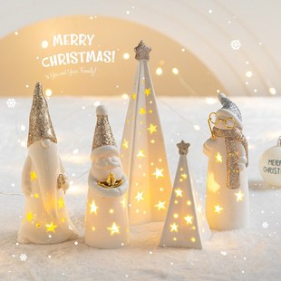 圣诞节装饰家用桌面摆件陶瓷圣诞节礼品发光灯装饰品儿童圣诞礼物