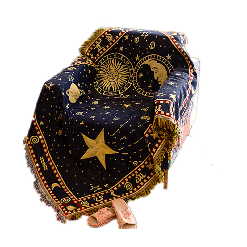 星空复古沙发毯单人双三人沙发全盖布巾民宿咖啡馆装饰毯防滑罩笠