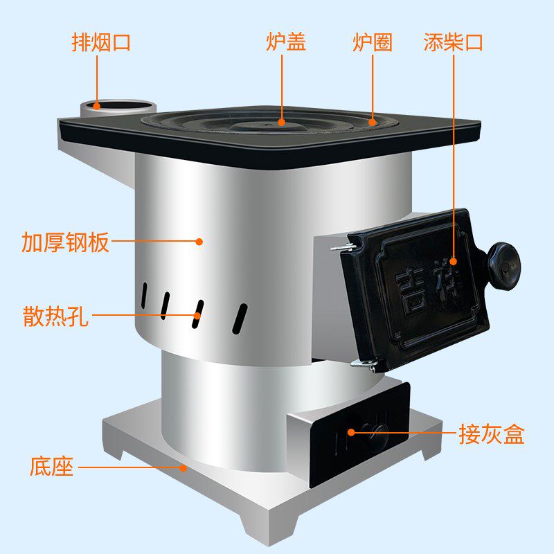 取暖炉柴火灶气化炉家用农村室内室外无烟柴煤两用炉节能铸铁内胆