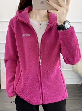 2023新款软壳抓绒衣女加绒加厚奥粒绒休闲保暖卫衣连帽开衫外套