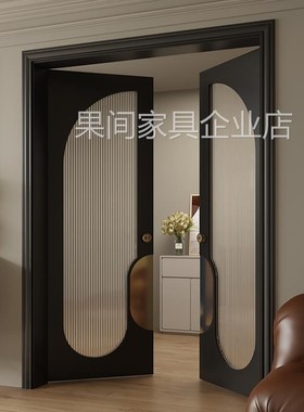 木以森居法式复古实木卧室房间烤漆双开门黑色室内隔音网红对开门