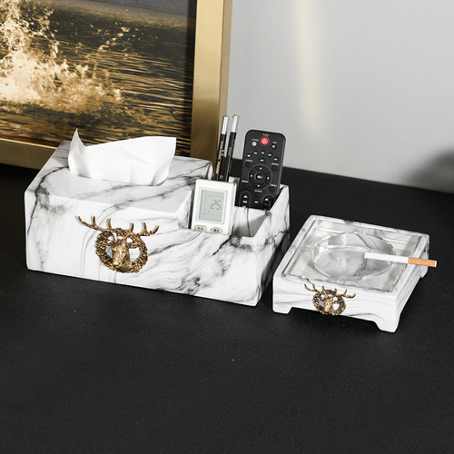 烟灰缸创意个性潮流高档轻奢现代客厅家用时尚带盖大理石纹套装