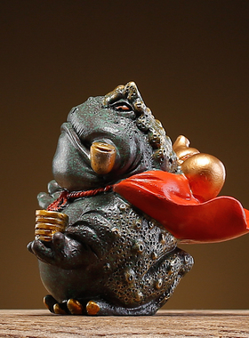 国风青砂石金蟾摆件掐指一算动物创意客厅办公室桌面鱼缸景观装饰