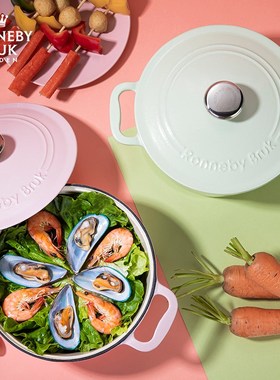 Rb红色珐琅锅22cm铸铁锅焖炖锅炖盅煲汤焖烧家用电磁炉煮锅搪瓷锅