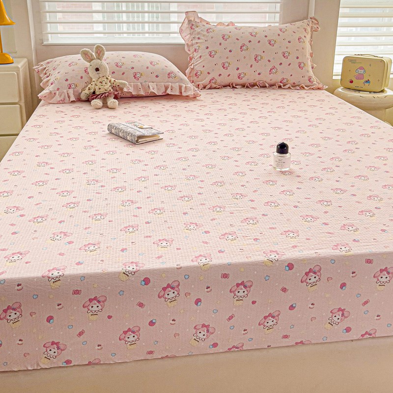 A类双层纱床笠单件夏季卡通床罩单双人宿舍床垫保护套床单三件套3