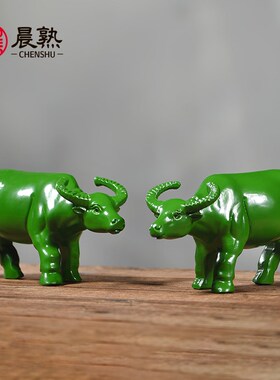 木雕水牛摆件实木质绿色水牛十二生肖牛大号卧牛家居装饰工艺品