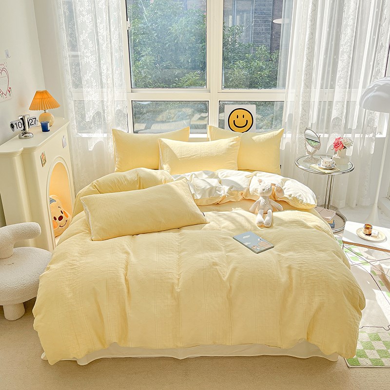 A类三层纱全棉四件套简约纯色床单被套床笠款床上用品三件套