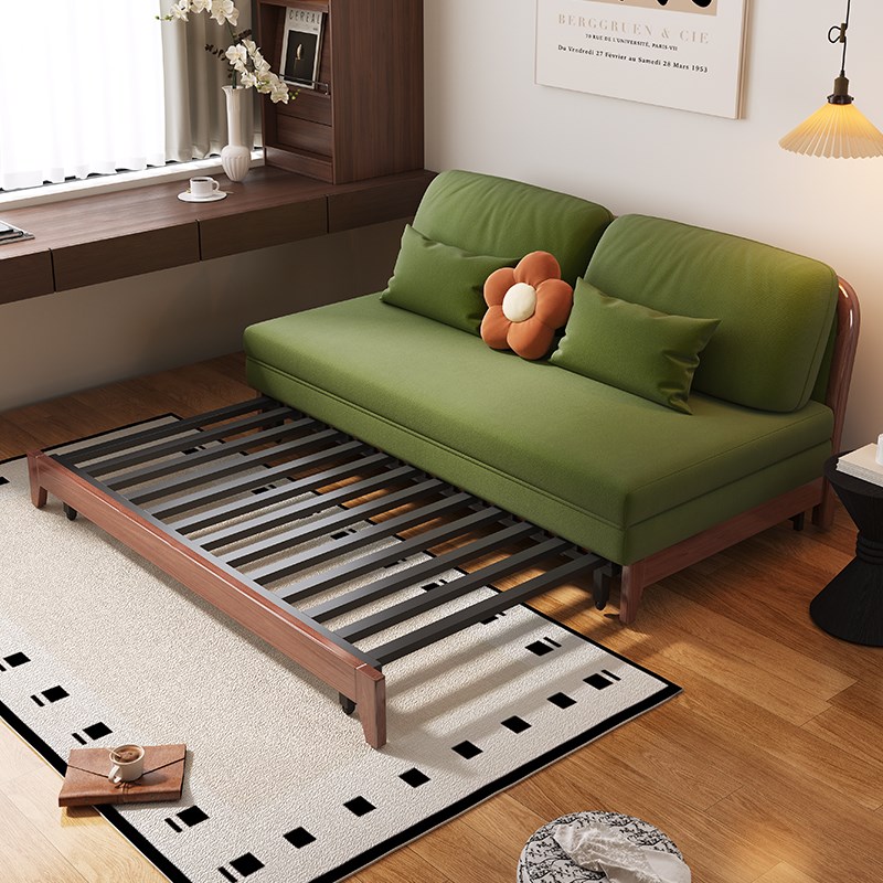 现代简约全实木沙发床可折叠两用客厅小户型书房家具新款无扶手