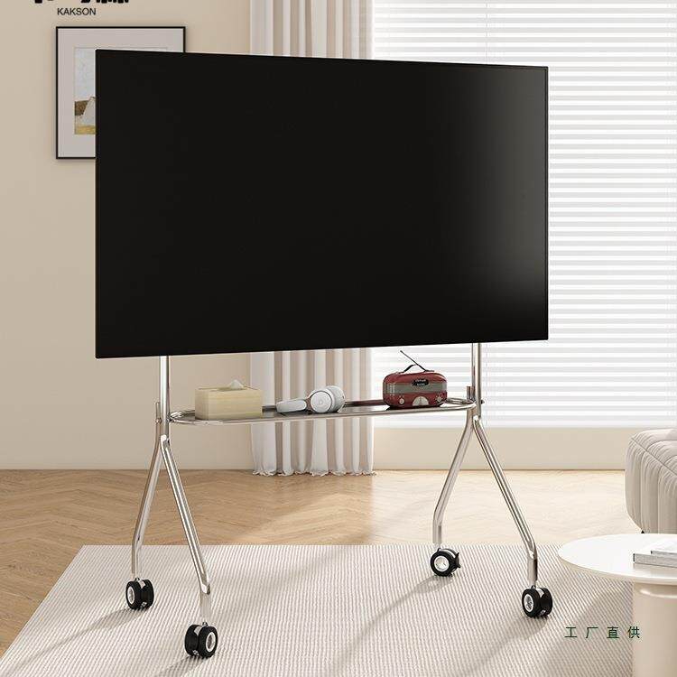 电视落地支架可移动不锈钢镜面立式带轮推车客厅卧室32-75寸通用