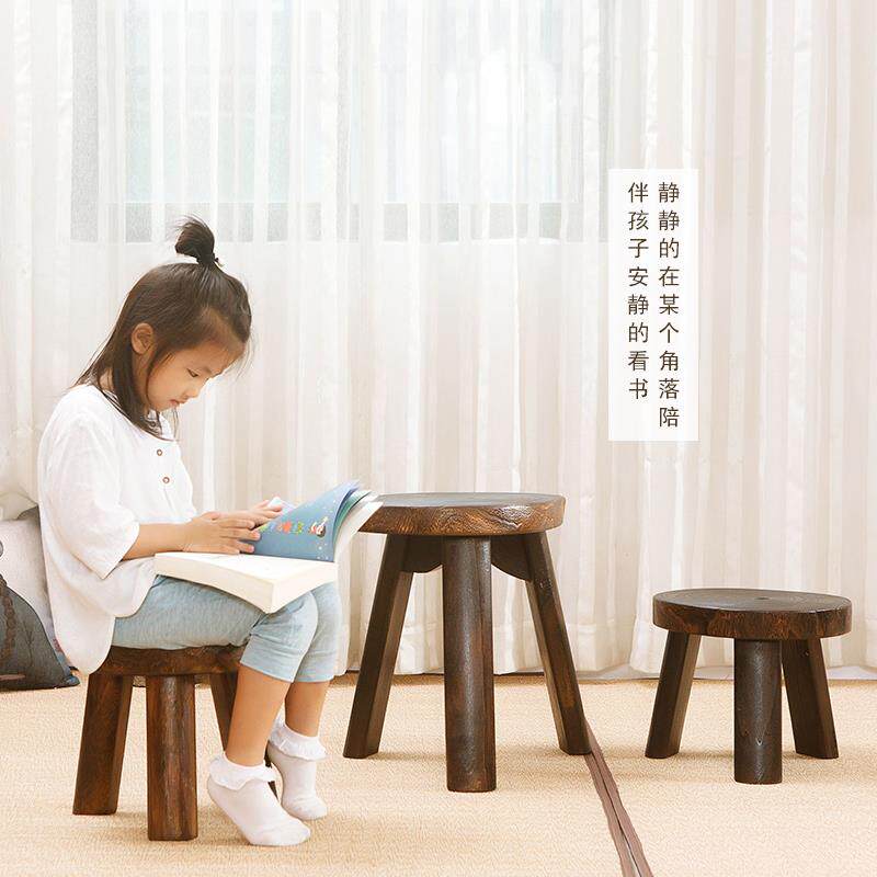 W8实木小凳子阳台小茶凳子圆凳复古矮凳子坐凳家用时尚三脚腿花盆