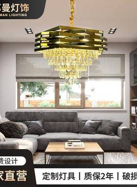 轻奢创意卧室客厅LED灯中式大气别墅灯具不锈钢五金水晶吊灯装饰