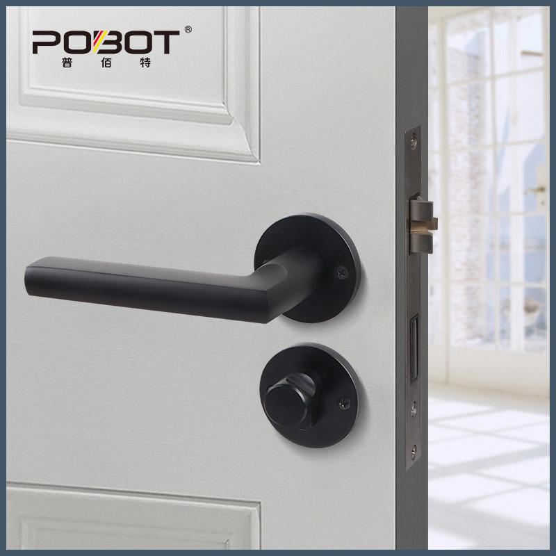 现代门锁室内卧室房门锁家用静音分体锁黑色木门锁门把手工程锁具