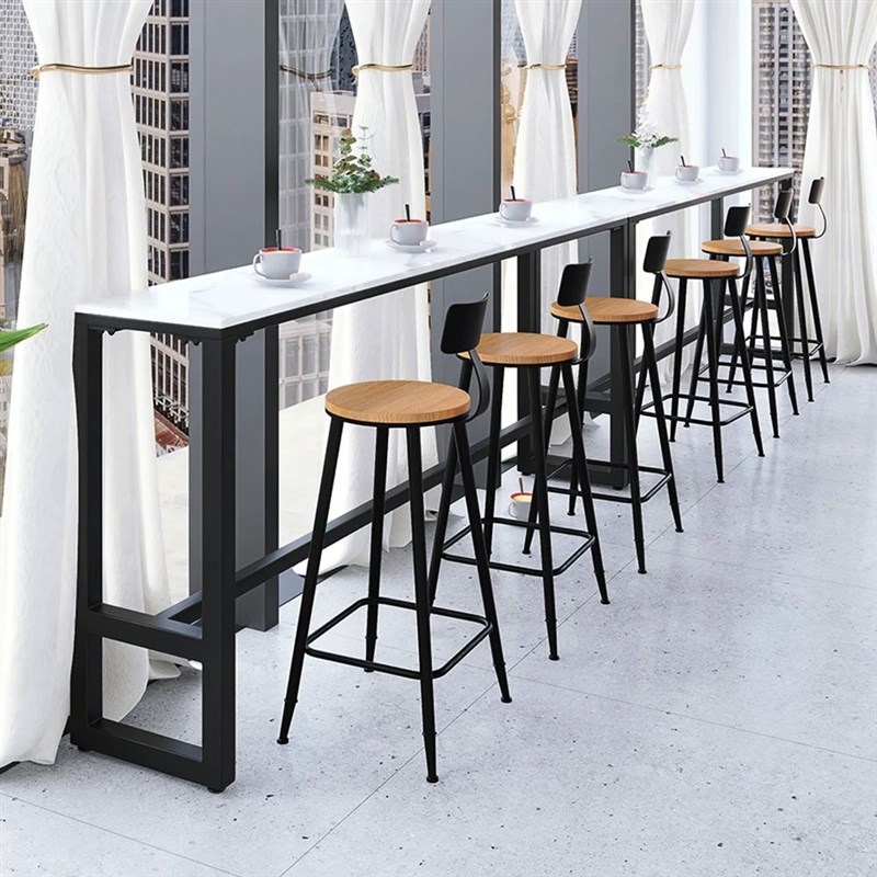 岩板阳台吧台桌 户外靠墙窄桌子 奶茶吧台桌 咖啡厅酒吧高脚桌椅