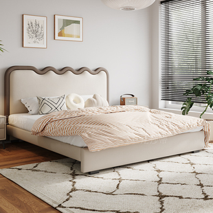 法莎蒂 涟漪波浪牀奶油风主卧网红双人牀现代简约布艺牀2023新款