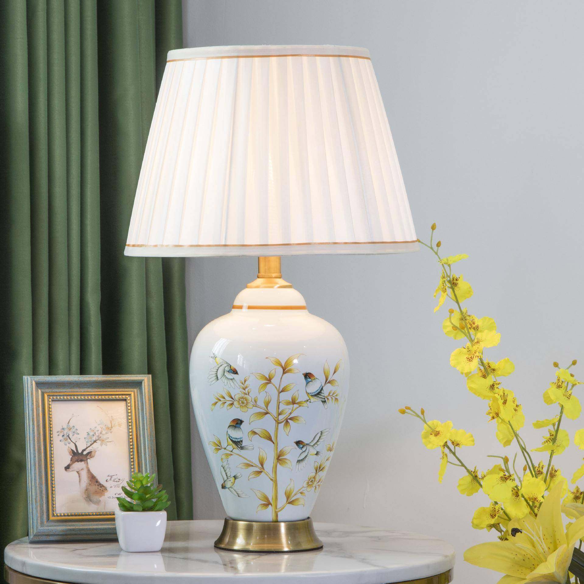现代简约台灯花鸟手绘卧室客厅布艺陶瓷台灯美式暖光书房床头灯,清洗/食品/商业设备,风口/风叶/风机配件,淘宝优惠券,粉丝福利购,淘宝优惠卷