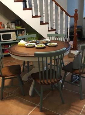 8V501款美式圆餐桌地中海风格餐桌全实木小户型伸缩餐桌