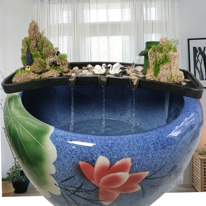 水景摆件流水鱼缸循m环过滤器瓦缸石槽装饰配件造景庭院户外客厅