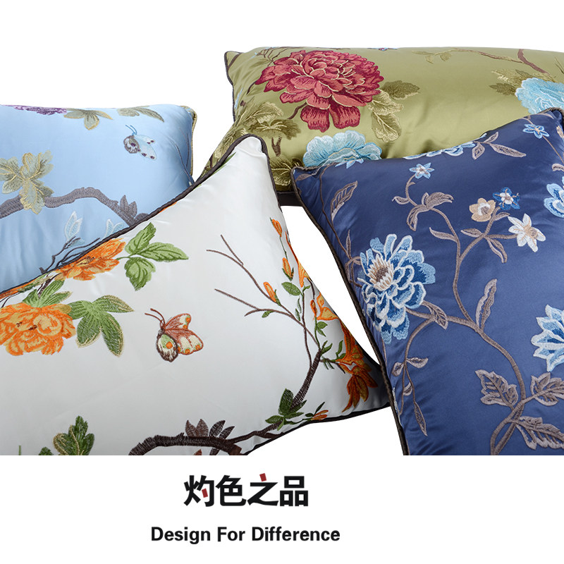 新古典中式刺绣沙发靠枕软装靠背床头睡觉护腰客厅靠垫抱枕腰枕套