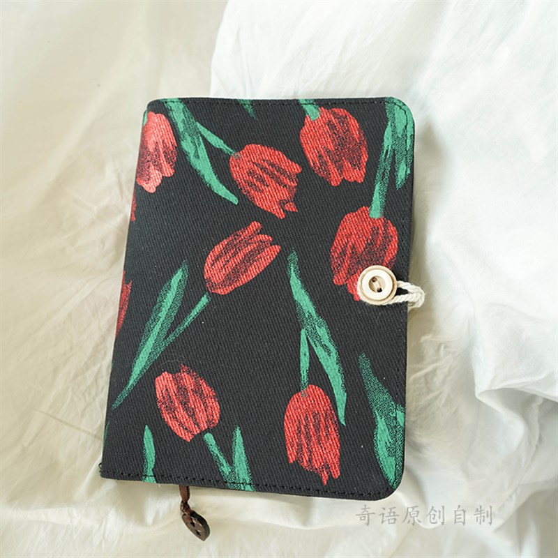 新款暗夜玫瑰布艺面A5A6活页线装本文艺复古手账本子手工记事本