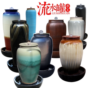 花园喷水池涌泉摆件落地大花瓶复古流水罐景观喷泉陶罐会所加湿器