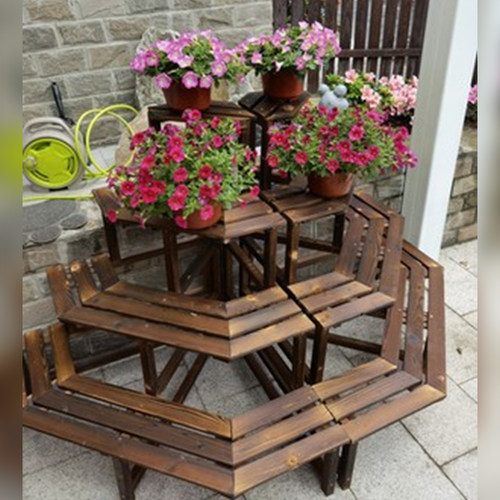 碳化防腐木花架室内外三层多肉展示阳台置物实木阶梯落地式花盆架