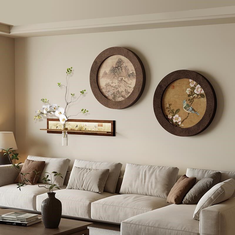 宋代美学客厅装饰画新中式v沙发电视背景墙挂画高级感玄关茶室壁