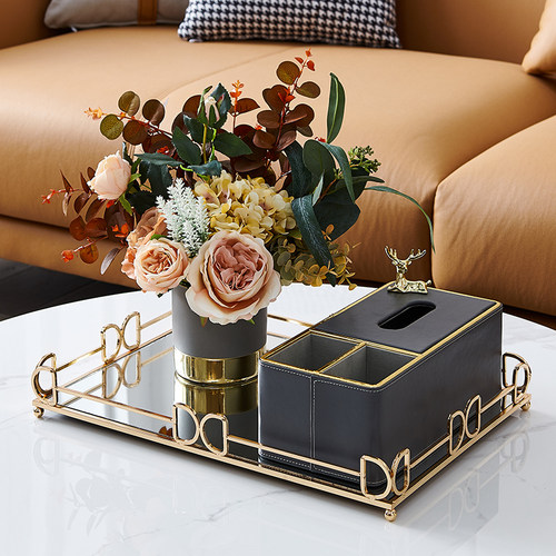 家用多功能纸巾收纳盒简约灰色纸巾盒创意客厅茶几花瓶烟灰缸组合