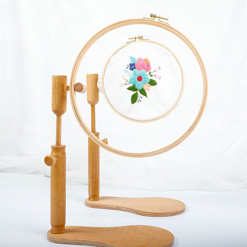 手工刺绣绣花绣绷 高档榉木实木便携式圆形台式绣架可调式旋转