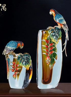 轻奢高端珐琅彩琉璃花瓶摆件客y厅插花鲜花仿真花玄关电视柜装饰