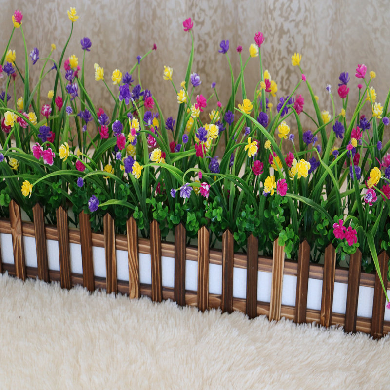 仿真花假花草实木防腐栅栏花艺套装窗台装饰客厅家居摆件绿色植物