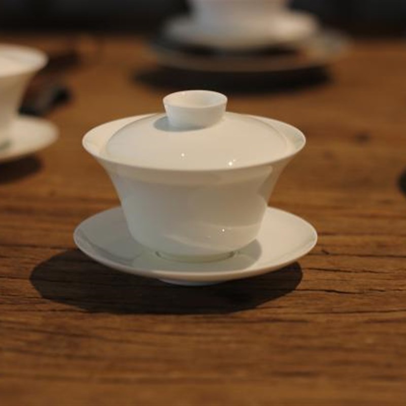 超薄二三杯小盖碗 超轻正高骨瓷单人饮一杯盖凹 潮州白陶瓷泡茶碗