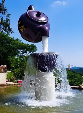 定制户外玻璃钢流水天壶雕塑做大型茶壶现货厂家树脂悬空水壶雕塑