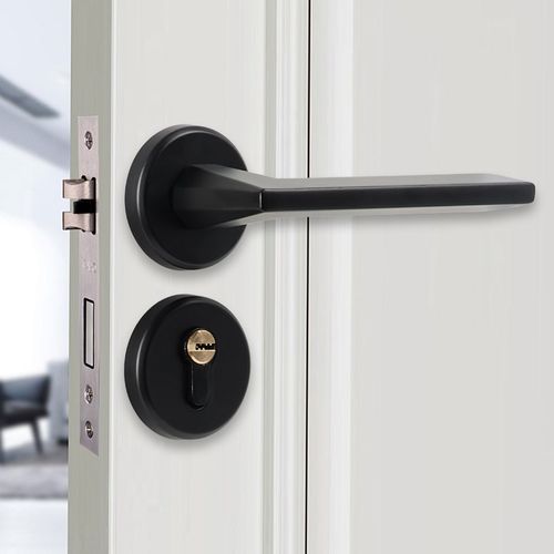 黑色室内卧室房门锁家用房间实木门把手锁具通用型分体家装静音锁