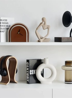 现代极简主义样板房软装摆件组合套装售楼处客厅书柜书架酒具摆件