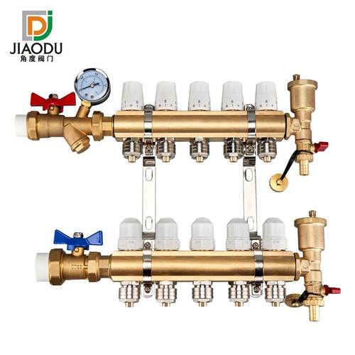 全铜地暖分水器家装地热分水器大流量智能温控分水器