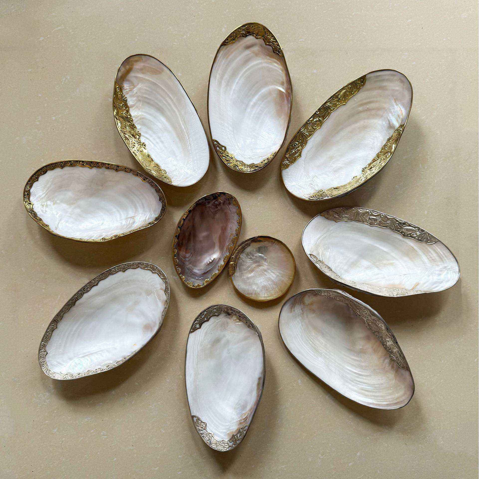 贝壳水果碟珍珠蚌壳拍照装饰首饰摆盘镶嵌包边水果盘贝壳工艺品