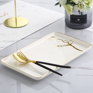 陶瓷加厚品质鱼盘家用长方形早餐零食托盘椭圆形蒸鱼盘子餐盘菜盘