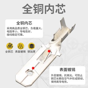 连接器铜端子100只 6.3B 6.3加长插片 250加长插片公端子DJ612