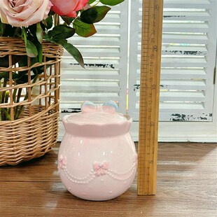 陶瓷猪油罐家用耐高温带盖蝴蝶结厨房装油罐的容器辣椒罐炖罐可爱